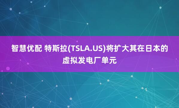 智慧优配 特斯拉(TSLA.US)将扩大其在日本的虚拟发电厂单元
